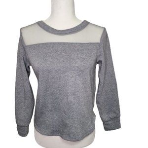 Womens (S) Gray W/ Mesh Cutout Long Sleeve Pullover Sweater
